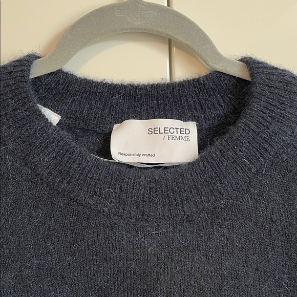 SELECTED FEMME Alpaca Wool Blend Navy Crew Neck Sweater, Size XL - Picture 2 of 9